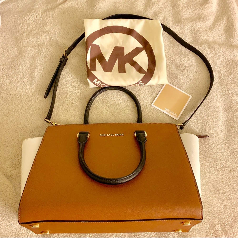 Michael Kors Selma Large Satchel Luggage/White